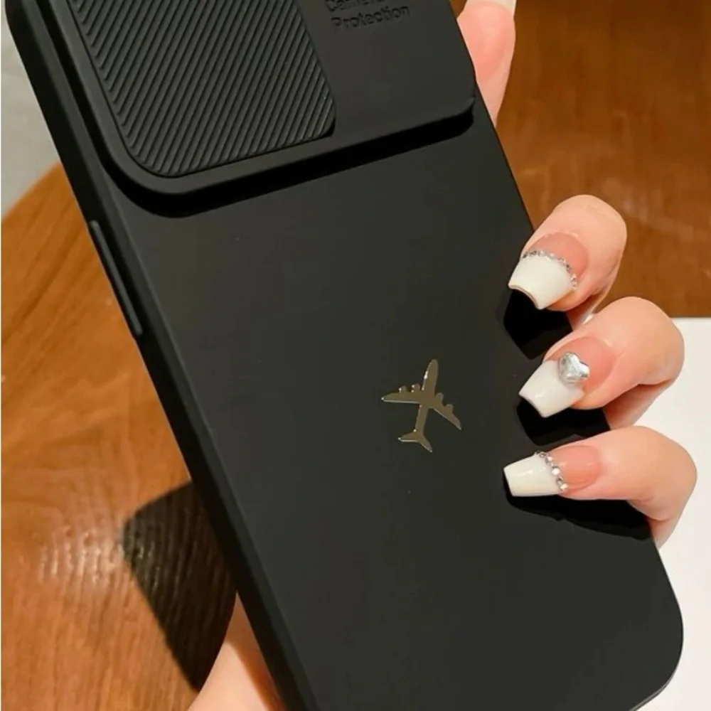 ✅New iPhone 15 Pro Max Push Window Protective Case w/ Metal Aero plane & pendant
